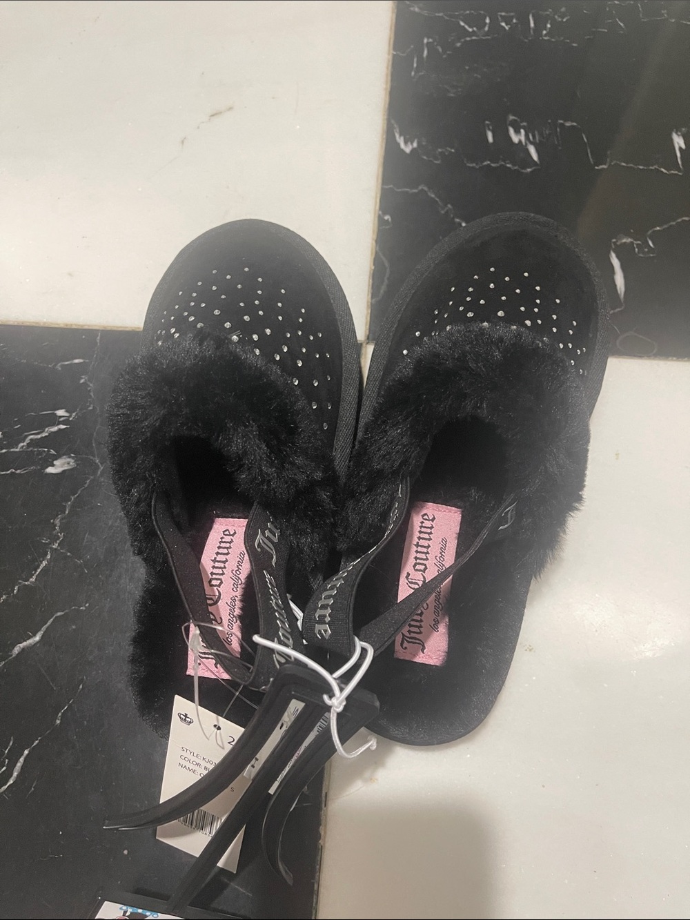 Juicy Couture Black Faux Fur Studded Slip-Ons